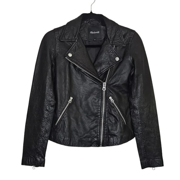 Madewell Washed Leather Jacket‎ Black Moto Biker Size XS - Picture 4 of 16